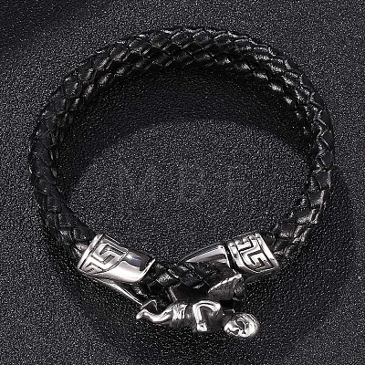 Genuine Leather Wrap Wide Cord Bracelet with Stainless Steel Toggle Clasps PW-WG8BABA-01-1