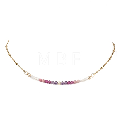 3.5MM Faceted Round Natural Amethyst & Rhodonite & Ruby and Potato Pearl Beaded Necklaces NJEW-JN05976-02-1