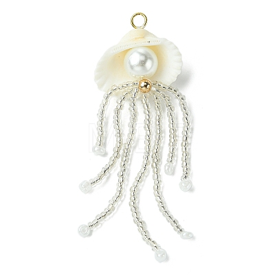 3Pcs 3 Colors Natural Clam Shell & Glass Pearl & Glass Seed Beaded Big Pendants PALLOY-MZ00298-1