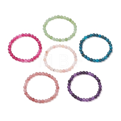 6Pcs Natural Quartz Beaded Stretch Bracelets for Women Men BJEW-JB12965-1