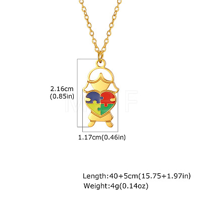 304 Stainless Steel Enamel Autism Awareness Girl Pendant Necklaces WGE6A57-02-1