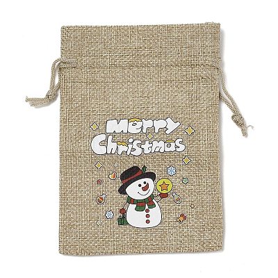 Christmas Printed Burlap Packing Pouches Drawstring Bags ABAG-Q053-02A-01-1