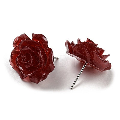Resin Rose Flower Stud Earrings with 316 Stainless Steel Pins EJEW-D070-01E-1
