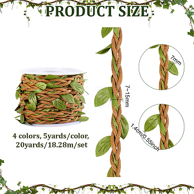 20 Yards 4 Colors Wax Cotton Knitted Cord with Leaf Trimming OCOR-PH0036-42-1