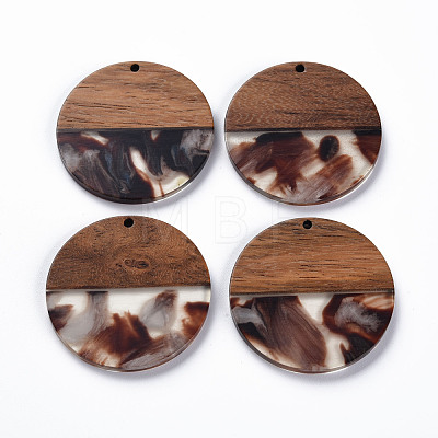Transparent Resin & Walnut Wood Pendants X-RESI-T035-35E-1