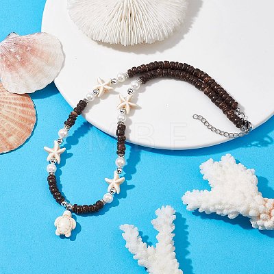 Sea Turtle Synthetic Turquoise Pendant Necklaces for Women NJEW-JN04665-1