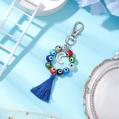 Handmade Lampwork Evil Eye & Polyester Tassel Pendant Decorations HJEW-JM02821-02-1