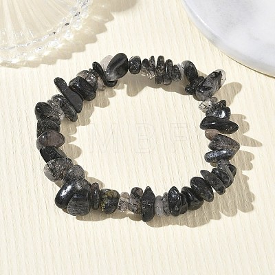 Natural Tourmalinated Quartz Chip Beaded Stretch Bracelets for Women BJEW-D467-01A-1