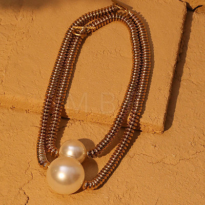 Plastic Imitation Pearl Round Pendant CCB Plastic Heishi Beaded Double Layer Necklaces with OT Clasps FS-WG332D2-01-1