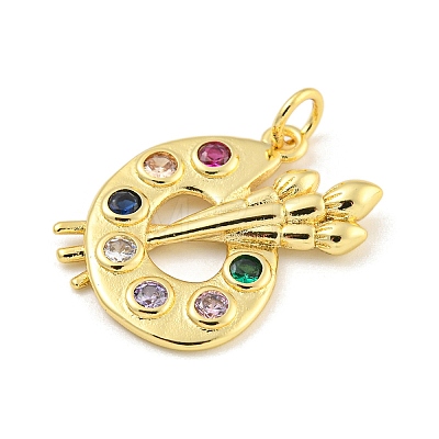 Rack Plating Brass Pave Colorful Cubic Zirconia Pendants KK-Z048-05G-1