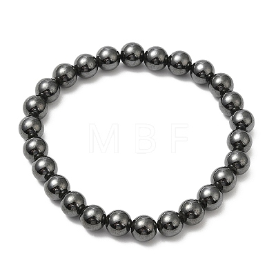 Synthetic Magnetic Hematite Round Beaded Stretch Bracelets BJEW-E080-02A-1