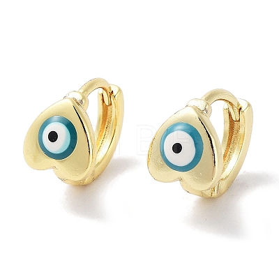 Real 18K Gold Plated Brass Enamel Evil Eye Heart Hoop Earrings for Women EJEW-L269-120G-1