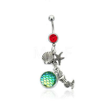 316L Surgical Stainless Steel Mermaid Starfish Dangle Belly Rings WG35D2C-10-1