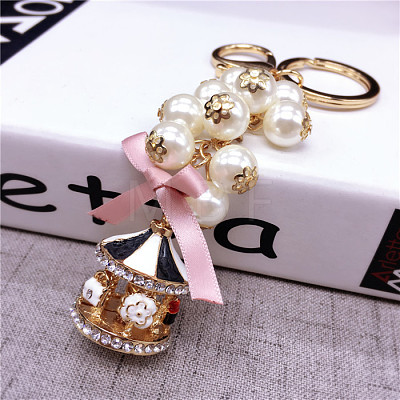 Fashionable Pearl Keychain for Ladies' Handbags - Rotating Carousel Keyring Pendant ST2825842-1