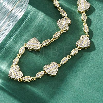 Heart & Horse Eye Brass Micro Pave Clear Cubic Zirconia Link Chain Necklaces for Women NJEW-G162-01G-1