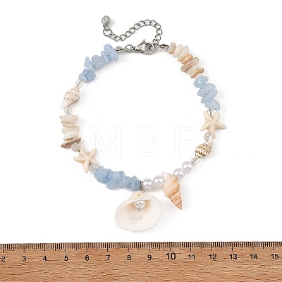 Ocean Natural Clam Shell Charm Anklets AJEW-AN00839-01-1