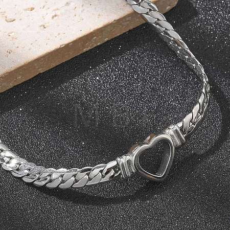 304 Stainless Steel Heart Cuban Link Chain Necklaces for Women NJEW-R012-03P-1