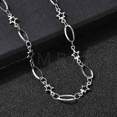 304 Stainless Steel Star Link Chain Necklaces for Women NJEW-A046-02A-P-1