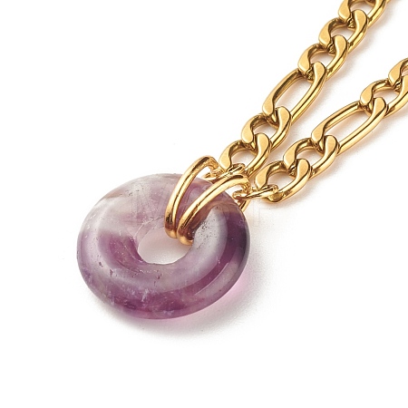 Natural Amethyst Donut Pendant Necklace NJEW-JN03815-02-1