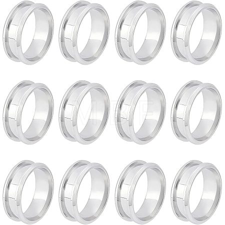 12Pcs Stainless Steel Grooved Finger Ring Settings STAS-UN0038-94B-1