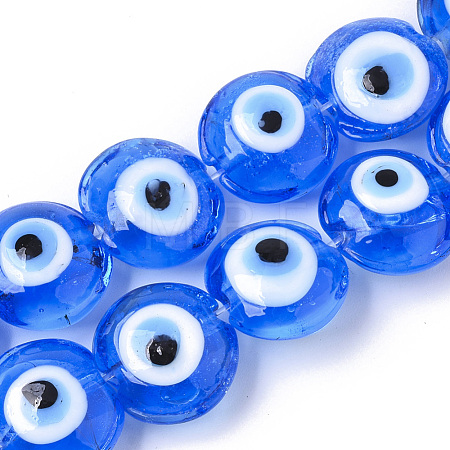 Handmade Evil Eye Lampwork Beads Strands X-LAMP-R143-04B-1