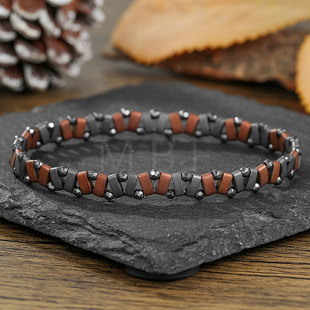 Two Tone Synthetic Non-magnetic Hematite Beaded Stretch Bracelets for Men WG36233-01-1