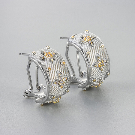 Brass Clear Cubic Zirconia Hoop Earrings WGCB859-02-1