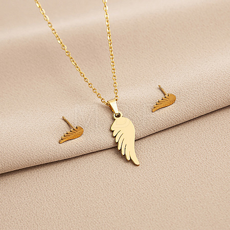 304 Stainless Steel Pendant Necklaces & Stud Earrings Sets WG82A44-41-1