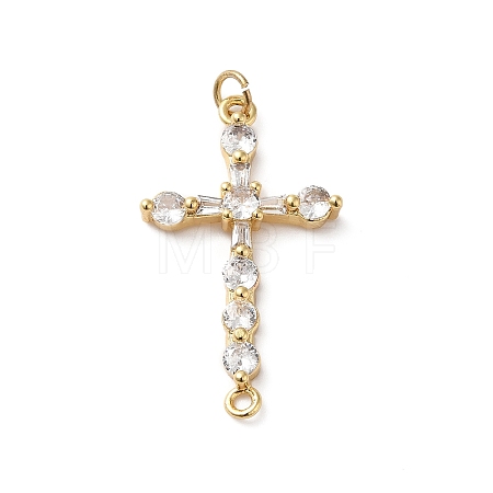 Rack Plating Brass Pave Cubic Zirconia Connector Charms KK-O142-14G-1
