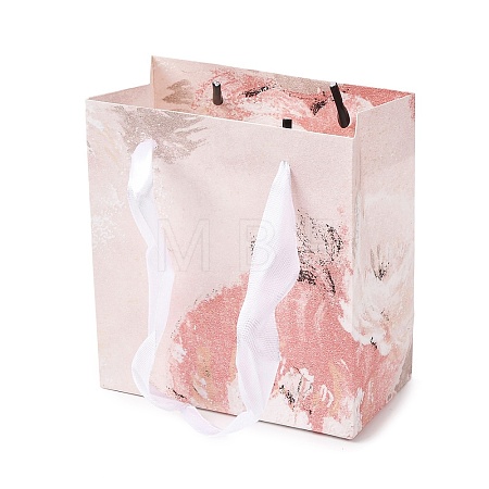 Flower Oil Painting Print Rectangle Paper Gift Storage Bags with Ribbon Handles ABAG-A011-01F-1