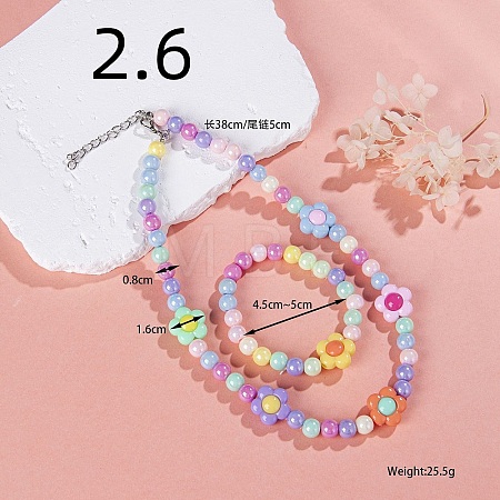 Rainbow Color Resin Beaded Stretch Bracelets & Necklaces for Kids WGBA309-04-1