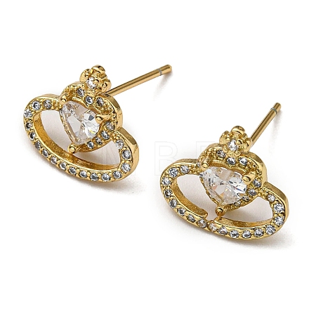 Rack Plating Brass Crown Stud Earrings with Cubic Zirconia EJEW-D063-12G-1