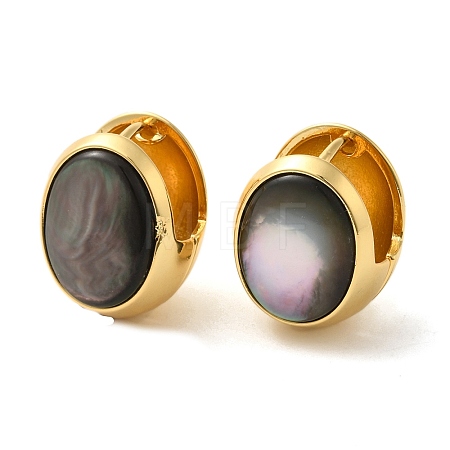 Natural Black Lip Shell Oval Hoop Earrings EJEW-G382-22G-1