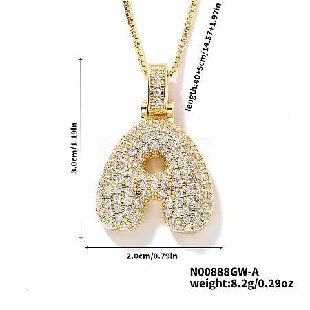 Elegant Brass Micro Pave Clear Cubic Zirconia 3D Initial Necklaces DV4415-1-1