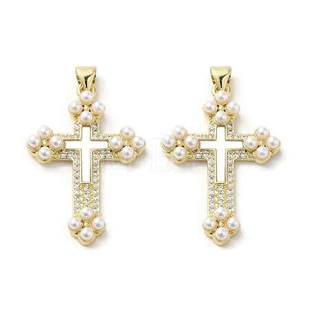 Brass Pave Shell Pendants KK-I708-17B-G-1