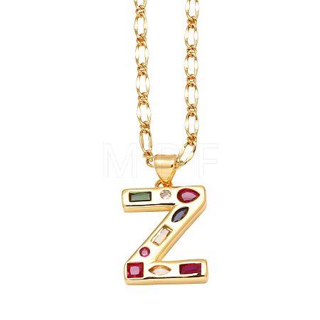 Brass Pave Colorful Cubic Zirconia Initial Pendant Necklaces FS-WG26597-26-1