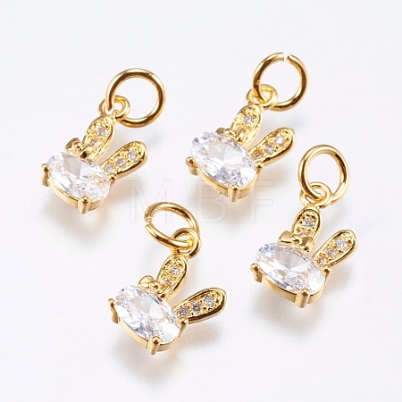 Brass Micro Pave Cubic Zirconia Bunny Charms RB-I077-19G-RS-1