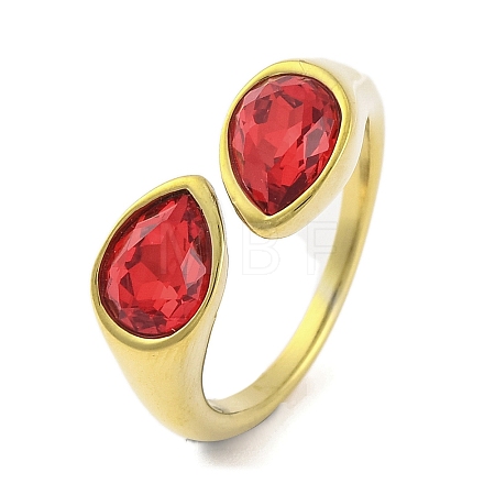 Ion Plating(IP) 304 Stainless Steel Rhinestone Teardrop Cuff Open for Women RJEW-N046-04I-G-1