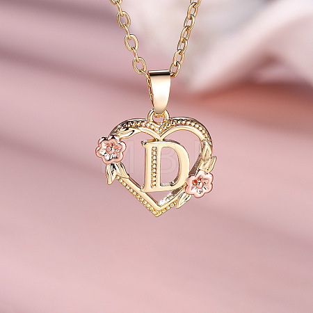 Brass Rose Flower Heart with Letter Pendant Necklaces FS-WGF6950-04-1