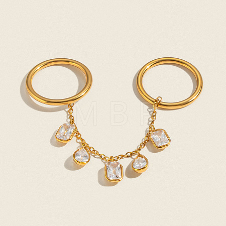 304 Stainless Steel Pave Cubic Zirconia Double Finger Rings VP4247-1