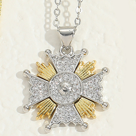 Duo Tone Brass Micro Pave Clear Cubic Zirconia Pendant Necklaces for Women WGA87B1-02-1