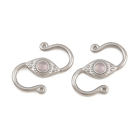 304 Stainless & Natural Rose Quartz S-Hook Clasps SA-CBA3073-02P-02-1