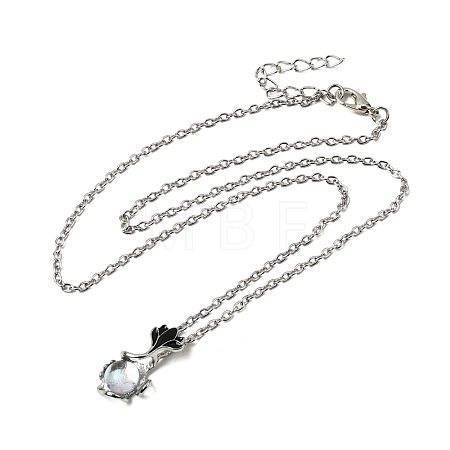 Teardrop & Flower Glass Pendnat Necklace PW-WG48730-01-1-1