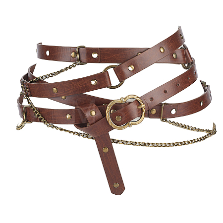 Medieval PU Leather Waist Belts with Alloy Chains Tassel AJEW-WH0709-227A-1