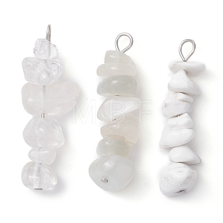 Gradient Color Natural Quartz Crystal & Natural Howlite & White Moonstone Chip Beaded Pendants PALLOY-JF02791-01-1
