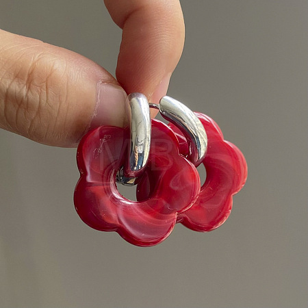 Flower Stainless Steel Acrylic Hoop Earrings FS-WGEB331-20-1