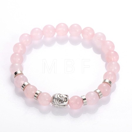 Buddha Head Gemstone Beaded Stretch Bracelets X-BJEW-JB01864-04-1