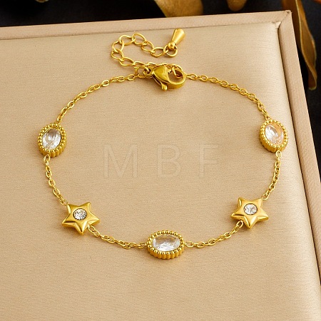 304 Stainless Steel Pave Clear Cubic Zirconia Link Bracelets WG6625B-03-1