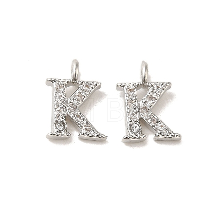 Initial Letter Brass Micro Pave Cubic Zirconia Pendants ZIRC-F008-K-1