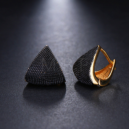 Brass Micro Pave Cubic Zirconia Triangle Hoop Earrings FS-WG3BBE8-02-1